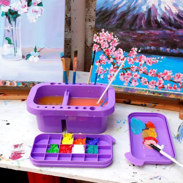 Alt view image 5 of 7 - Paint Brush Cleaner, Paint Brush Holder and Organizers with Palette for Acrylic, Watercolor, and Water-Based Paints (Purple)