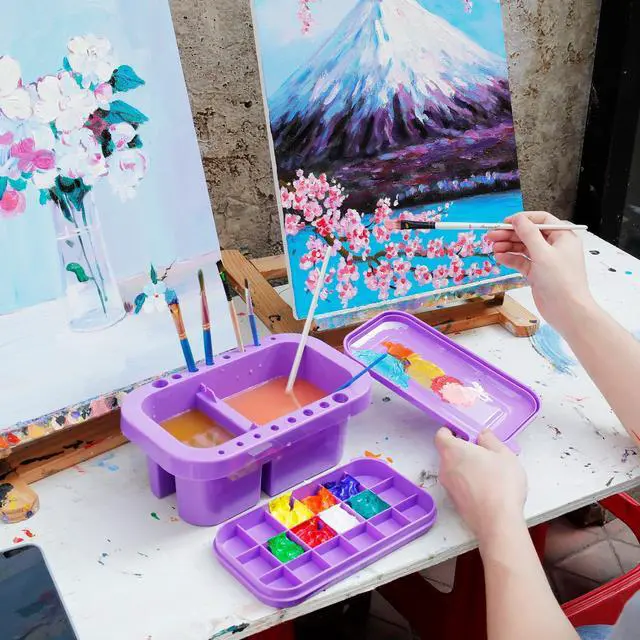Alt view image 7 of 7 - Paint Brush Cleaner, Paint Brush Holder and Organizers with Palette for Acrylic, Watercolor, and Water-Based Paints (Purple)