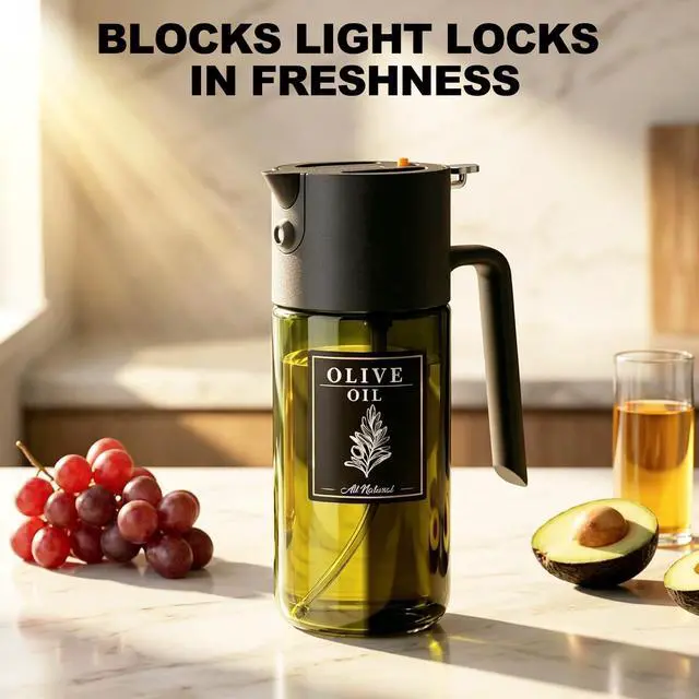 Alt view image 2 of 7 - 2-IN-1 Oil Sprayer for Cooking, 500ML Light-Blocking Glass Oil Dispenser for Kitchen, Olive Oil Spray Bottle with Leak-Proof,Cooking Spray with Portion Control for BBQ, Air Fryer, Salad - Black