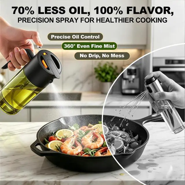 Alt view image 3 of 7 - 2-IN-1 Oil Sprayer for Cooking, 500ML Light-Blocking Glass Oil Dispenser for Kitchen, Olive Oil Spray Bottle with Leak-Proof,Cooking Spray with Portion Control for BBQ, Air Fryer, Salad - Black