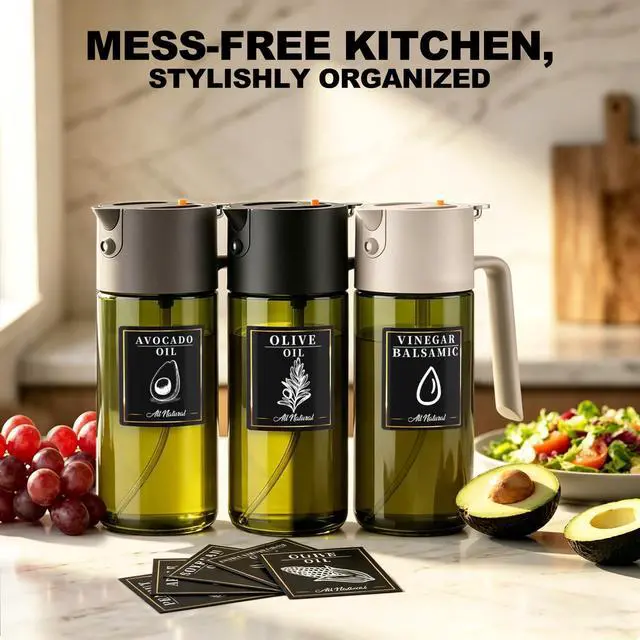 Alt view image 4 of 7 - 2-IN-1 Oil Sprayer for Cooking, 500ML Light-Blocking Glass Oil Dispenser for Kitchen, Olive Oil Spray Bottle with Leak-Proof,Cooking Spray with Portion Control for BBQ, Air Fryer, Salad - Black