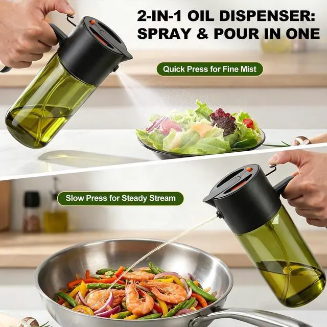 Alt view image 5 of 7 - 2-IN-1 Oil Sprayer for Cooking, 500ML Light-Blocking Glass Oil Dispenser for Kitchen, Olive Oil Spray Bottle with Leak-Proof,Cooking Spray with Portion Control for BBQ, Air Fryer, Salad - Black