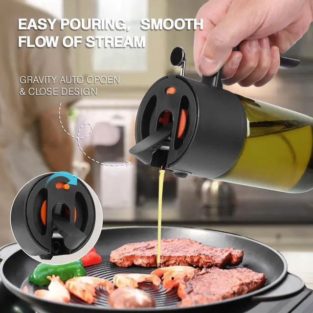 Alt view image 6 of 7 - 2-IN-1 Oil Sprayer for Cooking, 500ML Light-Blocking Glass Oil Dispenser for Kitchen, Olive Oil Spray Bottle with Leak-Proof,Cooking Spray with Portion Control for BBQ, Air Fryer, Salad - Black