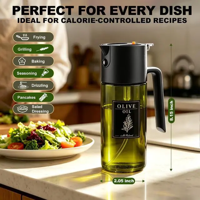 Alt view image 7 of 7 - 2-IN-1 Oil Sprayer for Cooking, 500ML Light-Blocking Glass Oil Dispenser for Kitchen, Olive Oil Spray Bottle with Leak-Proof,Cooking Spray with Portion Control for BBQ, Air Fryer, Salad - Black