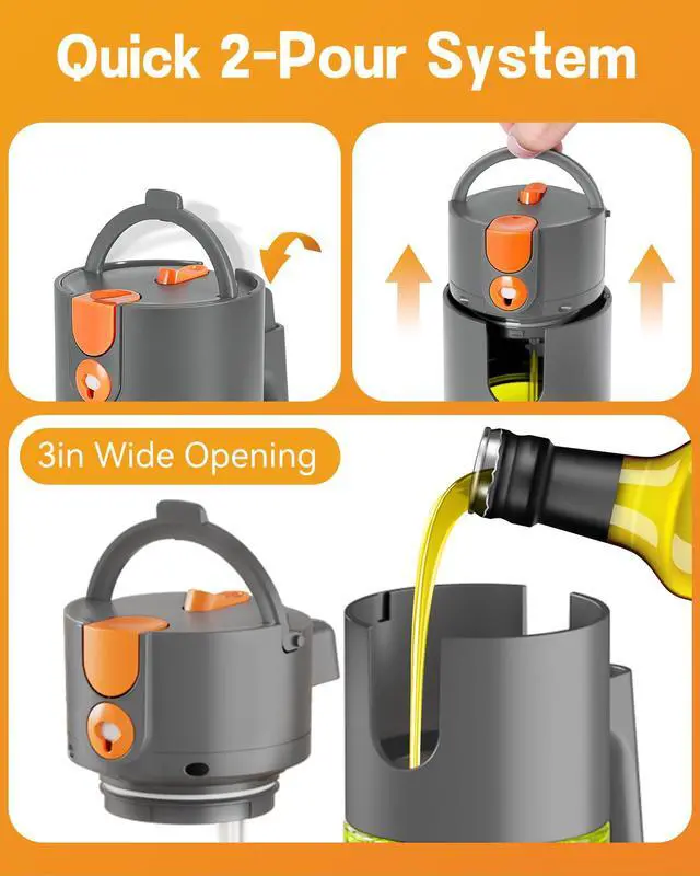 Alt view image 5 of 7 - Upgrade 2 in 1 Oil Sprayer for Cooking, 17oz Light-Blocking Glass Olive Oil Dispenser Bottle for Kitchen,Food-Grade Oil Mister with 8 Stickers for Salad, Frying (Green Bottle-Grey Gap)