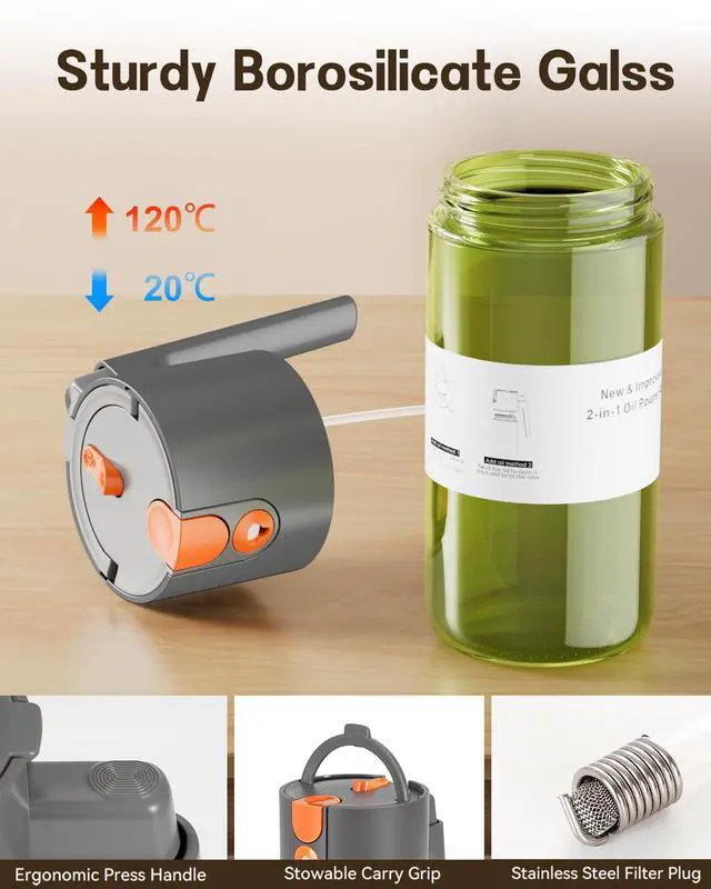 Alt view image 7 of 7 - Upgrade 2 in 1 Oil Sprayer for Cooking, 17oz Light-Blocking Glass Olive Oil Dispenser Bottle for Kitchen,Food-Grade Oil Mister with 8 Stickers for Salad, Frying (Green Bottle-Grey Gap)