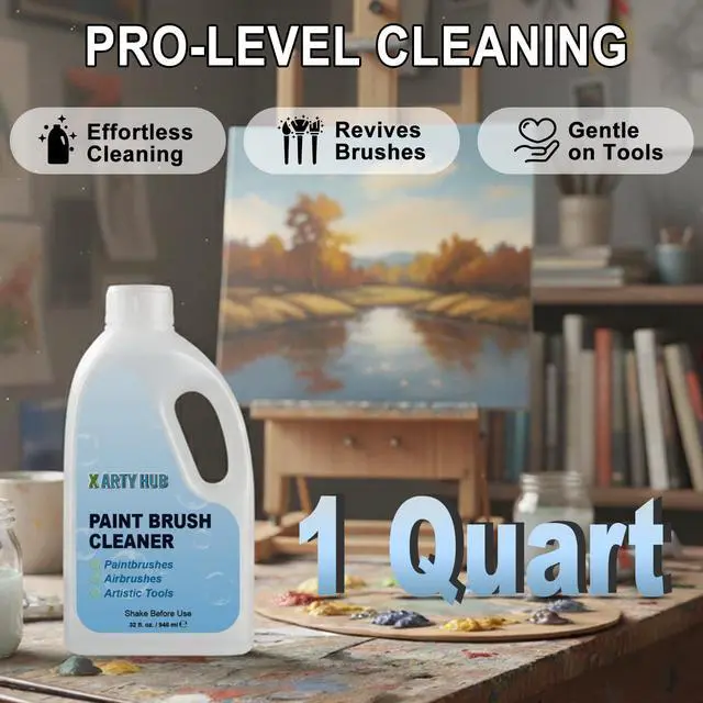 Alt view image 2 of 6 - Brush Cleaner, 32 fl oz Paint Brush Cleaner for Acrylic & Water-Based Paints, Gentle Cleaning Solution for Paintbrushes, Airbrushes, and Art Tools