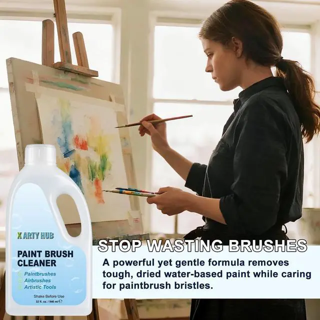 Alt view image 5 of 6 - Brush Cleaner, 32 fl oz Paint Brush Cleaner for Acrylic & Water-Based Paints, Gentle Cleaning Solution for Paintbrushes, Airbrushes, and Art Tools