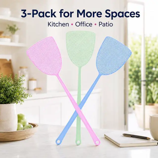 Alt view image 6 of 7 - Fly Swatter 3 Pack, 17.5-Inch Long Handle, Assorted Colors