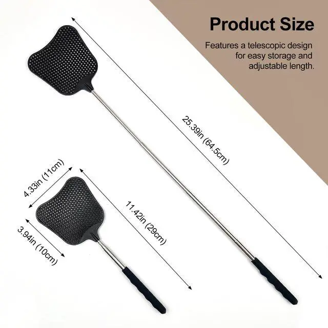 Alt view image 4 of 7 - 2-Pack Heavy Duty Telescopic Swatters Durable Plastic Paddle with Extendable Stainless Steel Handle for Home, Office, and Outdoor Use