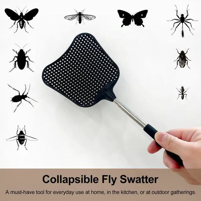 Alt view image 2 of 7 - 2-Pack Heavy Duty Telescopic Swatters Durable Plastic Paddle with Extendable Stainless Steel Handle for Home, Office, and Outdoor Use