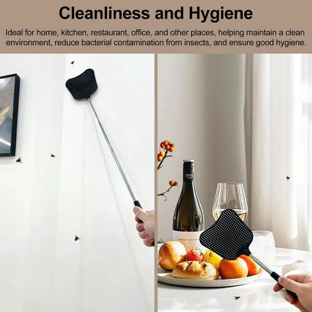 Alt view image 5 of 7 - 2-Pack Heavy Duty Telescopic Swatters Durable Plastic Paddle with Extendable Stainless Steel Handle for Home, Office, and Outdoor Use