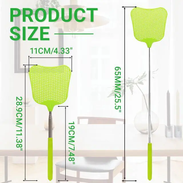 Alt view image 2 of 7 - 3 Pack Telescopic Fly Swatter, Plastic Fly Swatter Heavy Duty Set, Manual Flyswatter with Stainless Steel Telescopic Handle for Indoors/Classroom/Office (Style2)