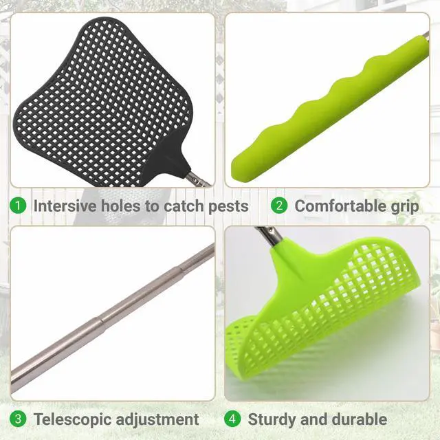 Alt view image 3 of 7 - 3 Pack Telescopic Fly Swatter, Plastic Fly Swatter Heavy Duty Set, Manual Flyswatter with Stainless Steel Telescopic Handle for Indoors/Classroom/Office (Style2)