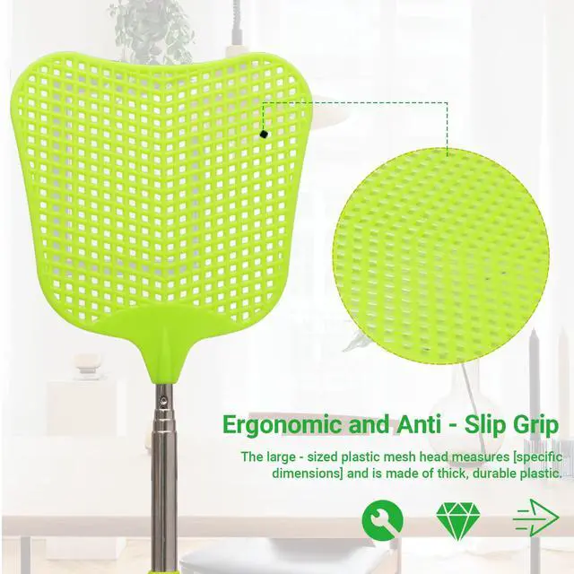 Alt view image 4 of 7 - 3 Pack Telescopic Fly Swatter, Plastic Fly Swatter Heavy Duty Set, Manual Flyswatter with Stainless Steel Telescopic Handle for Indoors/Classroom/Office (Style2)
