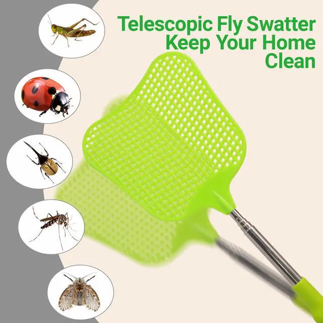 Alt view image 5 of 7 - 3 Pack Telescopic Fly Swatter, Plastic Fly Swatter Heavy Duty Set, Manual Flyswatter with Stainless Steel Telescopic Handle for Indoors/Classroom/Office (Style2)