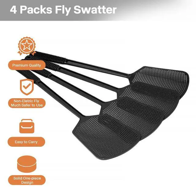 Alt view image 2 of 7 - Fly Swatters-Hiway 4 Pack One-Solid Piece Heavy Duty Fly Swatters with Bigger Paddle that Work for Indoor and Outdoor
