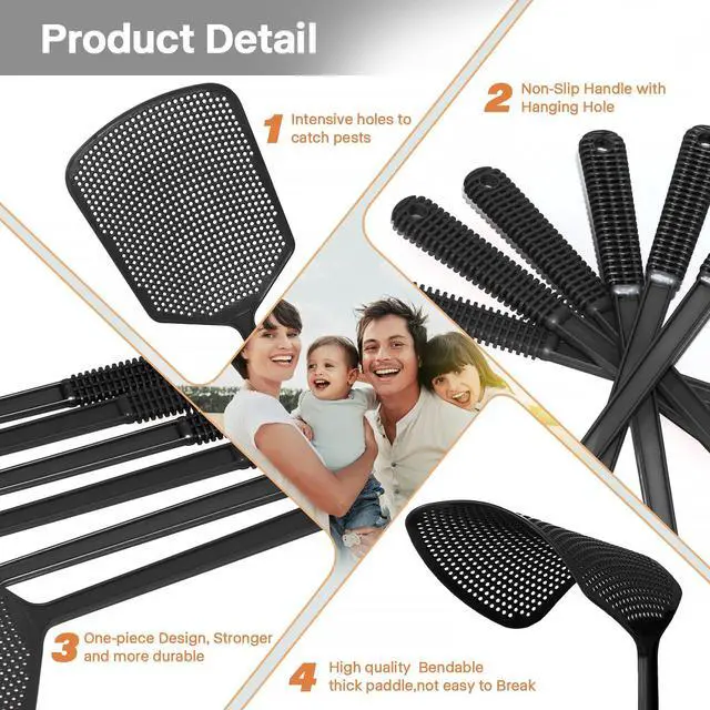 Alt view image 3 of 7 - Fly Swatters-Hiway 4 Pack One-Solid Piece Heavy Duty Fly Swatters with Bigger Paddle that Work for Indoor and Outdoor