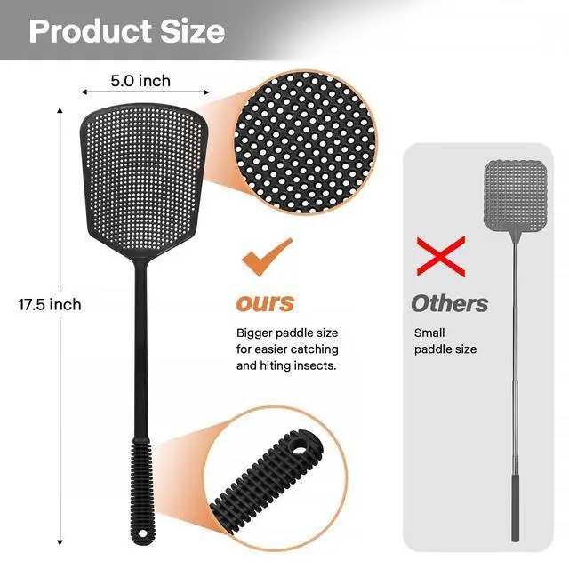 Alt view image 6 of 7 - Fly Swatters-Hiway 4 Pack One-Solid Piece Heavy Duty Fly Swatters with Bigger Paddle that Work for Indoor and Outdoor