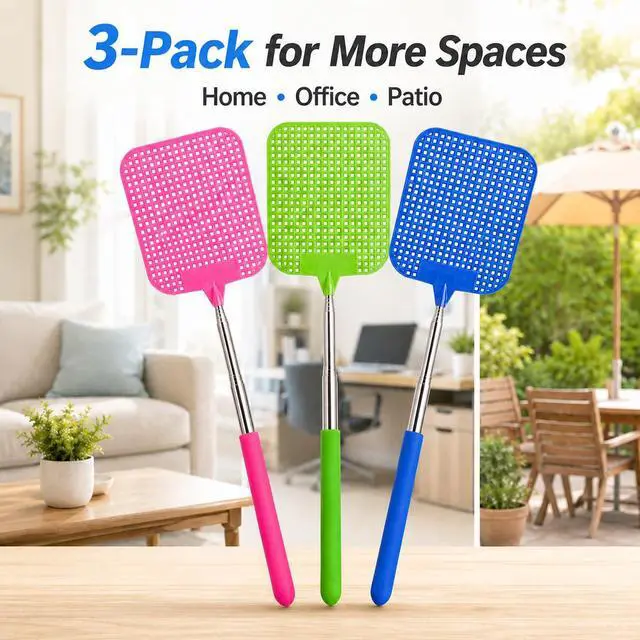 Alt view image 7 of 7 - Telescopic Fly Swatter 3 Pack, 28.3-Inch Stainless Handle