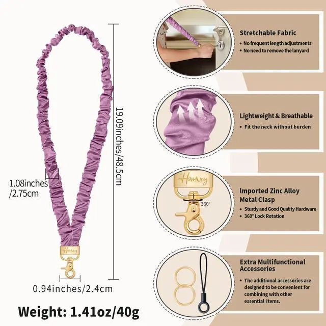 Alt view image 3 of 7 - Scrunchie Teacher Lanyards for ID Badges Keys, Cute Long Neck Key Lanyard Straps for Women Card Holder Keychain WalletSmoky Violet