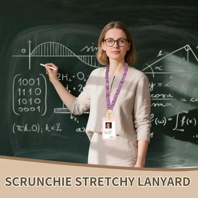 Alt view image 2 of 7 - Scrunchie Teacher Lanyards for ID Badges Keys, Cute Long Neck Key Lanyard Straps for Women Card Holder Keychain WalletSmoky Violet