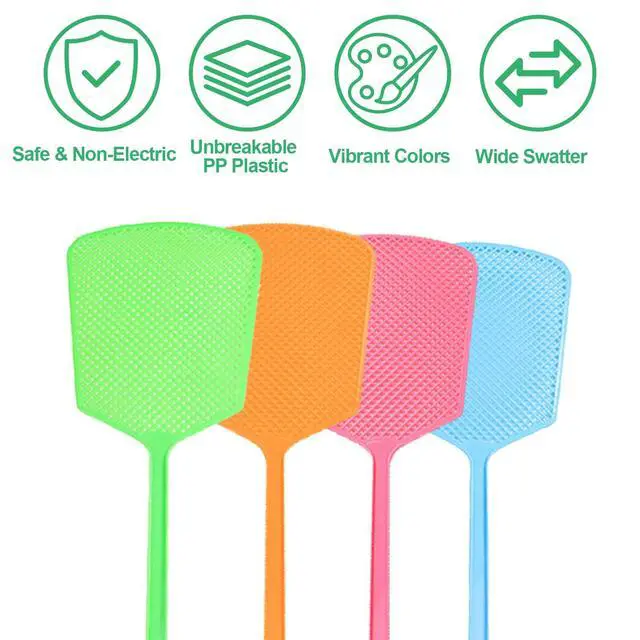 Alt view image 3 of 6 - 4 Pack Heavy Duty Fly Swatters, Extra Long 17.7in Plastic Bug Swatter with Non-Slip Handle Indoor/Outdoor Manual Insect Tool, Durable & Reusable (Colorful)