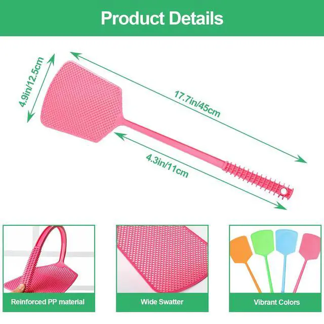 Alt view image 2 of 6 - 4 Pack Heavy Duty Fly Swatters, Extra Long 17.7in Plastic Bug Swatter with Non-Slip Handle Indoor/Outdoor Manual Insect Tool, Durable & Reusable (Colorful)