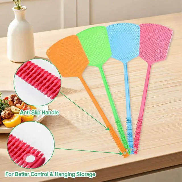 Alt view image 6 of 6 - 4 Pack Heavy Duty Fly Swatters, Extra Long 17.7in Plastic Bug Swatter with Non-Slip Handle Indoor/Outdoor Manual Insect Tool, Durable & Reusable (Colorful)