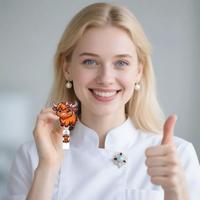 Alt view image 6 of 7 - Cute Highland Cattle Badge Reel for ID Card, Funny Bow Cattle Retractable Nurse Alligator Clip Badge Reel for Women, ID Name Tag Badge Holder for Office School Hospital Nurses Doctors Teachers