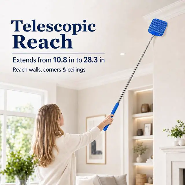 Alt view image 2 of 7 - Telescopic Fly Swatter 3 Pack, 28.3-Inch Stainless Handle