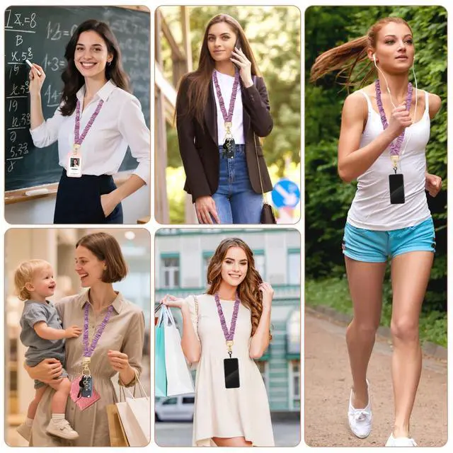 Alt view image 7 of 7 - Scrunchie Teacher Lanyards for ID Badges Keys, Cute Long Neck Key Lanyard Straps for Women Card Holder Keychain WalletSmoky Violet