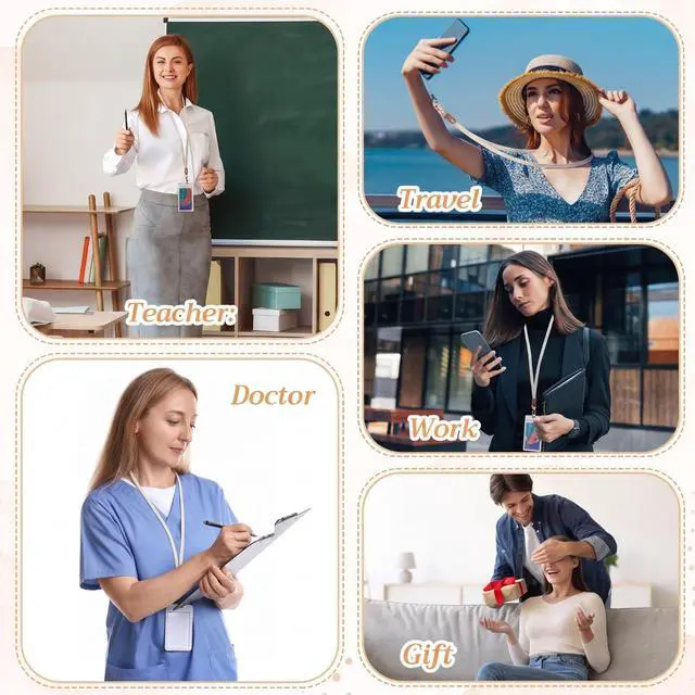 Alt view image 7 of 7 - Teachers Stretchy Lanyard for Keys ID Badges with Waterproof ID Card Holders Thin Cute Long Neck Lanyard for Women Men Wallet Phone(Beige)