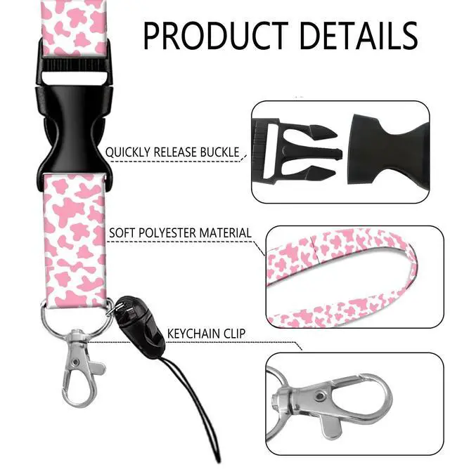 Alt view image 3 of 6 - Cute ID Badge Holder with Retractable Clip,Adjustable Badge Lanyard, Reels for Women Kid Teacher Nurse Doctor Student - Pink Cow Print