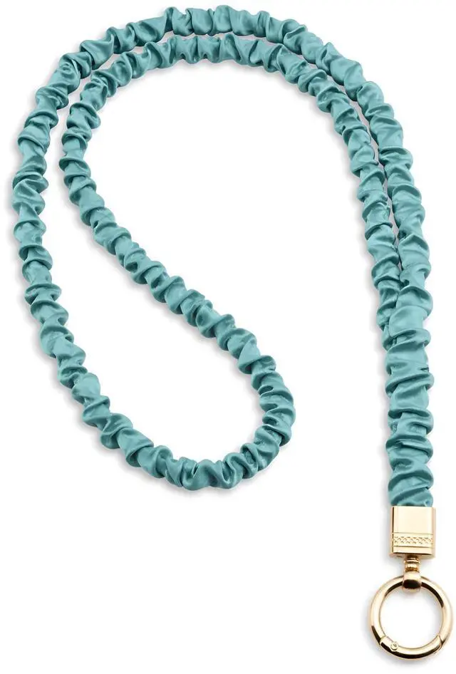 Main image of Thin Scrunchie Lanyard for ID Badges Cute Neck Stretchy Lanyard for Keys Retractable Keychain Holder (Deep Green)