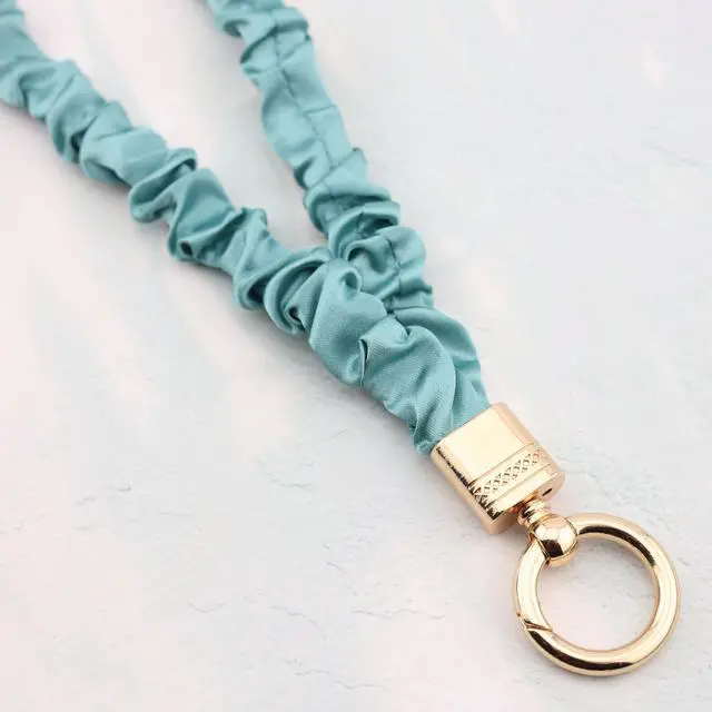 Alt view image 2 of 5 - Thin Scrunchie Lanyard for ID Badges Cute Neck Stretchy Lanyard for Keys Retractable Keychain Holder (Deep Green)
