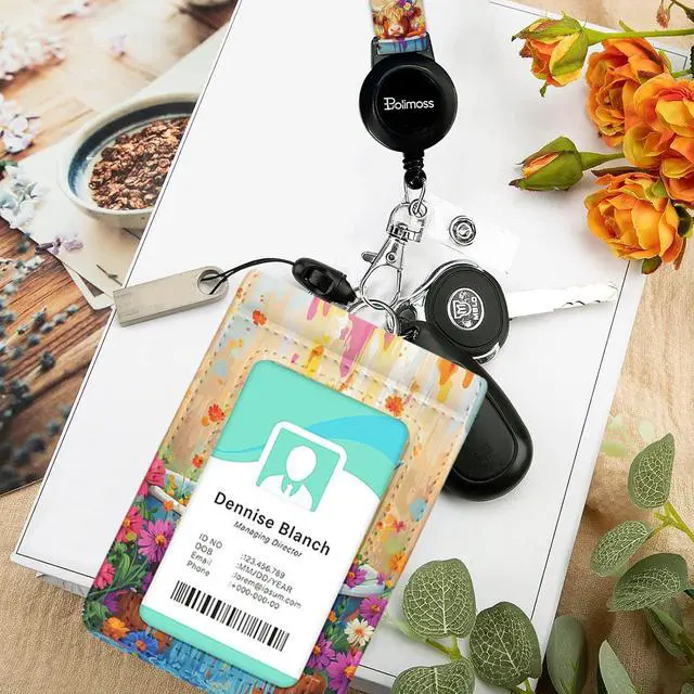 Alt view image 4 of 7 - Highland Cow Lanyards for ID Badges, Leather Badges Holder with Double Sided Windows, Cute Adjustable Lanyard with Retractable Reel, Quick-Release Buckles Breakaway Neck Lanyards