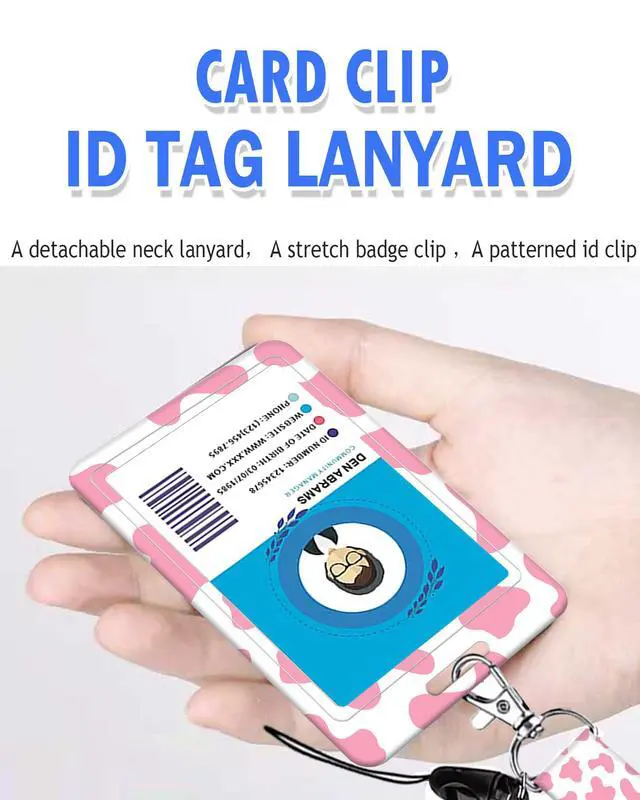 Alt view image 5 of 6 - Cute ID Badge Holder with Retractable Clip,Adjustable Badge Lanyard, Reels for Women Kid Teacher Nurse Doctor Student - Pink Cow Print