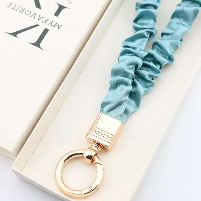 Alt view image 5 of 5 - Thin Scrunchie Lanyard for ID Badges Cute Neck Stretchy Lanyard for Keys Retractable Keychain Holder (Deep Green)