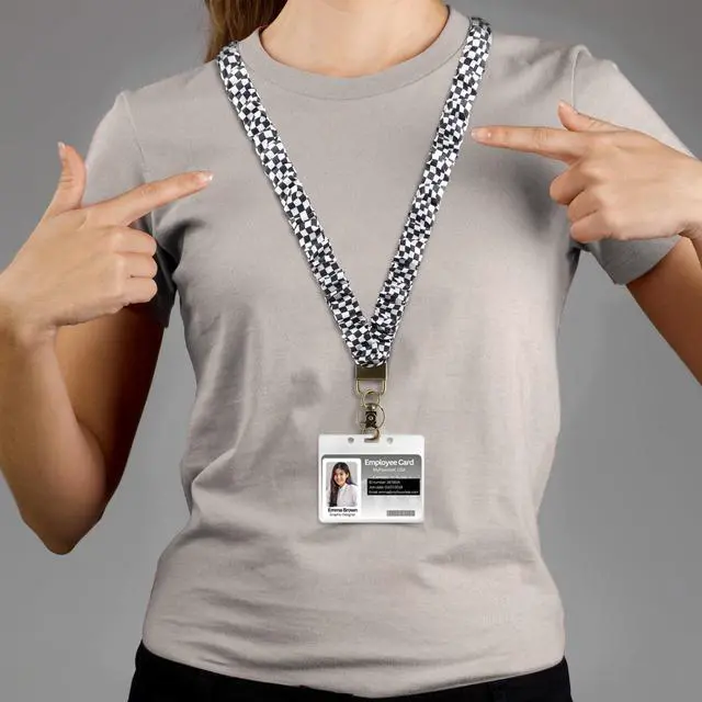 Alt view image 3 of 6 - Stretchy Scrunchie Lanyard for ID Badges Cute Neck Lanyard for Keys Retractable Keychain Holder for Women (B&W)