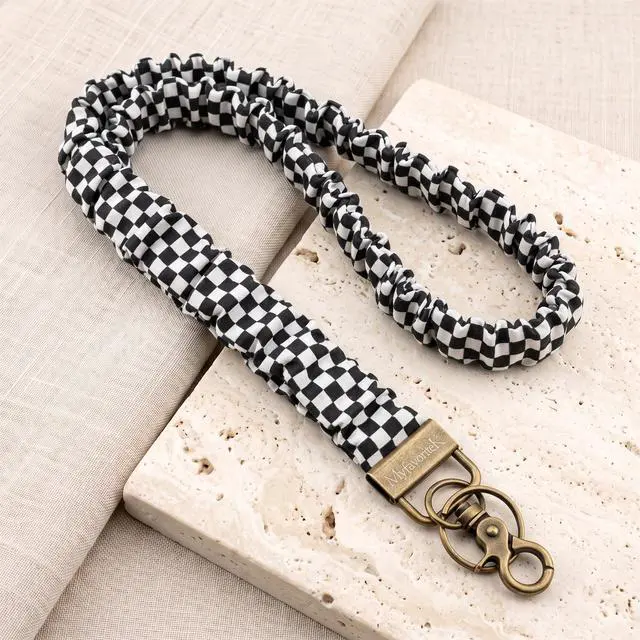 Alt view image 2 of 6 - Stretchy Scrunchie Lanyard for ID Badges Cute Neck Lanyard for Keys Retractable Keychain Holder for Women (B&W)