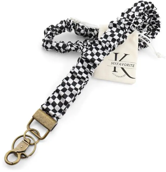 Main image of Stretchy Scrunchie Lanyard for ID Badges Cute Neck Lanyard for Keys Retractable Keychain Holder for Women (B&W)