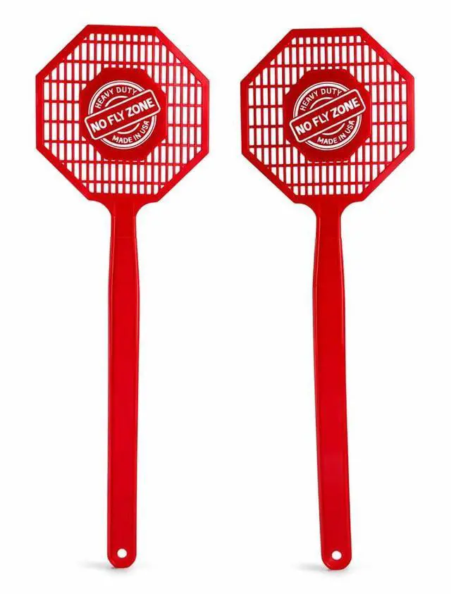 Main image of Made in USA Fly Swatter - 2 Pack Heavy Duty Plastic Flyswatters for Indoor & Outdoor Use