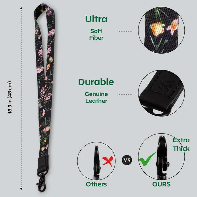 Alt view image 3 of 6 - Lanyard ID Badge, Key & Teacher Lanyard - Cute & Cool Design for Women, Office, Cruise Ship, Staff, Students - Detachable Keyring for ID Card, Car Key, Name Tag, Credit Cards, Wallet, Phones (Black)