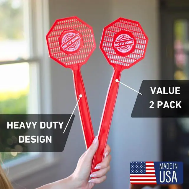 Alt view image 3 of 6 - Made in USA Fly Swatter - 2 Pack Heavy Duty Plastic Flyswatters for Indoor & Outdoor Use