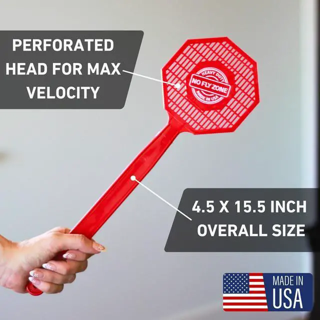 Alt view image 4 of 6 - Made in USA Fly Swatter - 2 Pack Heavy Duty Plastic Flyswatters for Indoor & Outdoor Use