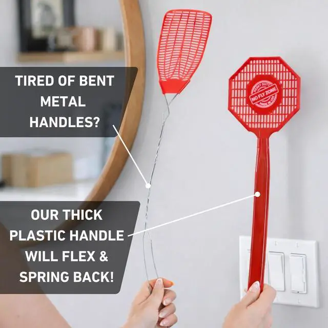 Alt view image 5 of 6 - Made in USA Fly Swatter - 2 Pack Heavy Duty Plastic Flyswatters for Indoor & Outdoor Use