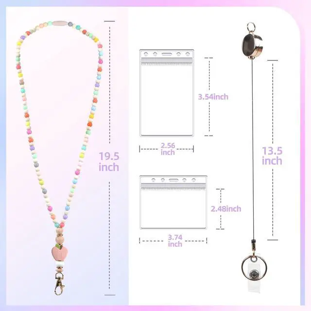 Alt view image 5 of 7 - Wooden Beaded Lanyard for Women - Teacher Nurse ID Badge Holder - Retractable Breakaway Keychain for Keys (Cute Boho Style with Heart & Colorful Beads)
