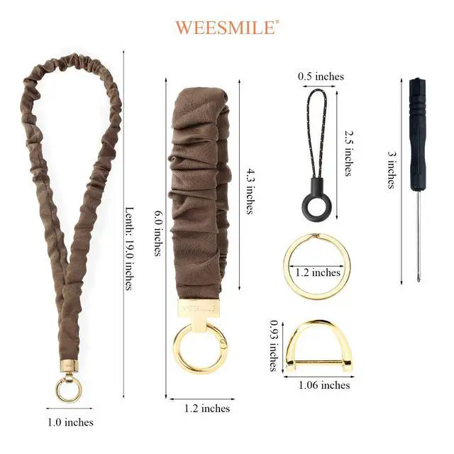 Alt view image 6 of 7 - Brown Satin Lanyard and Wristlet Keychain Set for ID Badges