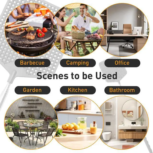 Alt view image 5 of 7 - Telescopic Fly Swatter 3 Pack, Premium Plastic Fly Swatter, Flyswatters Heavy Duty, Stainless Steel HandleBlack